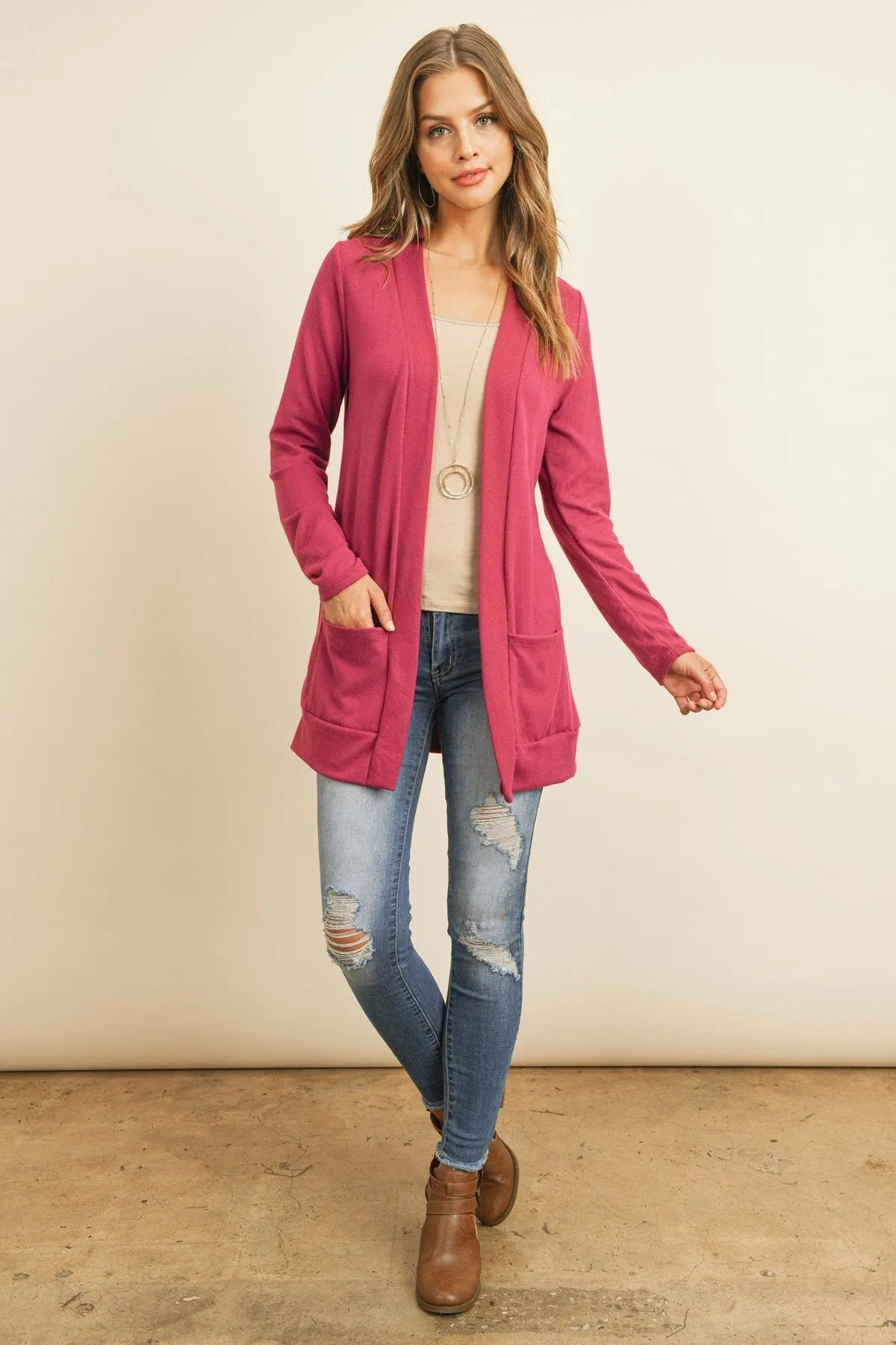 Hacci Brushed Open Front Cardigan
