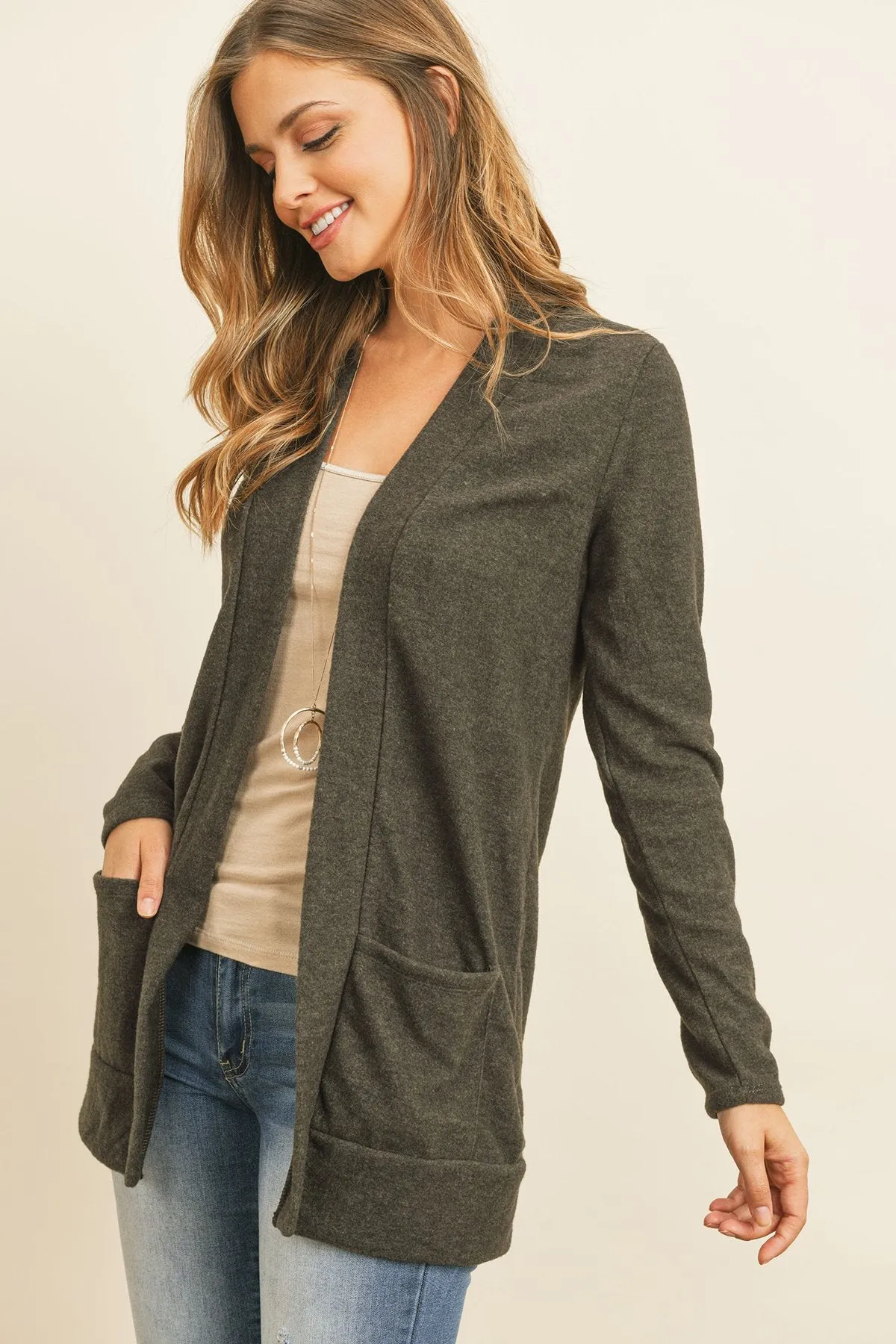Hacci Brushed Open Front Cardigan
