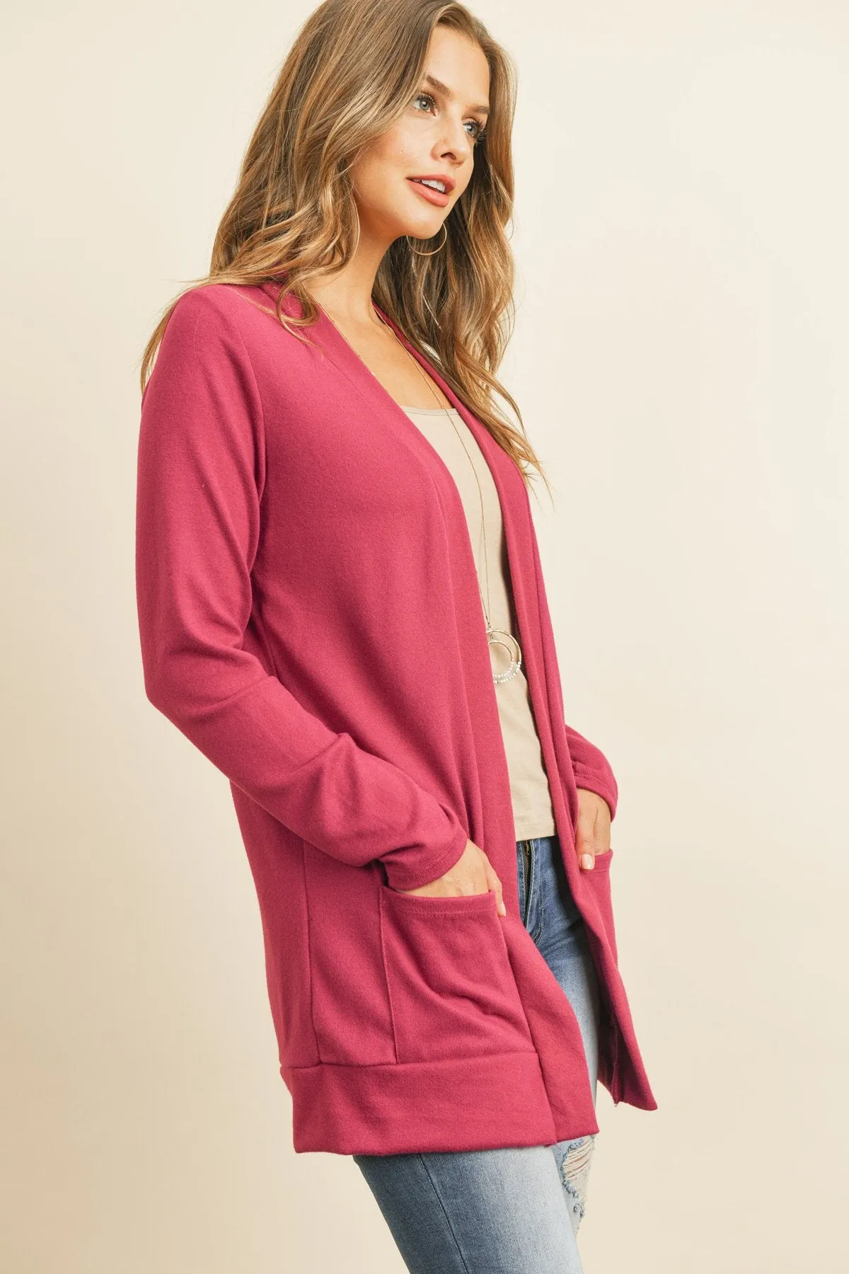 Hacci Brushed Open Front Cardigan