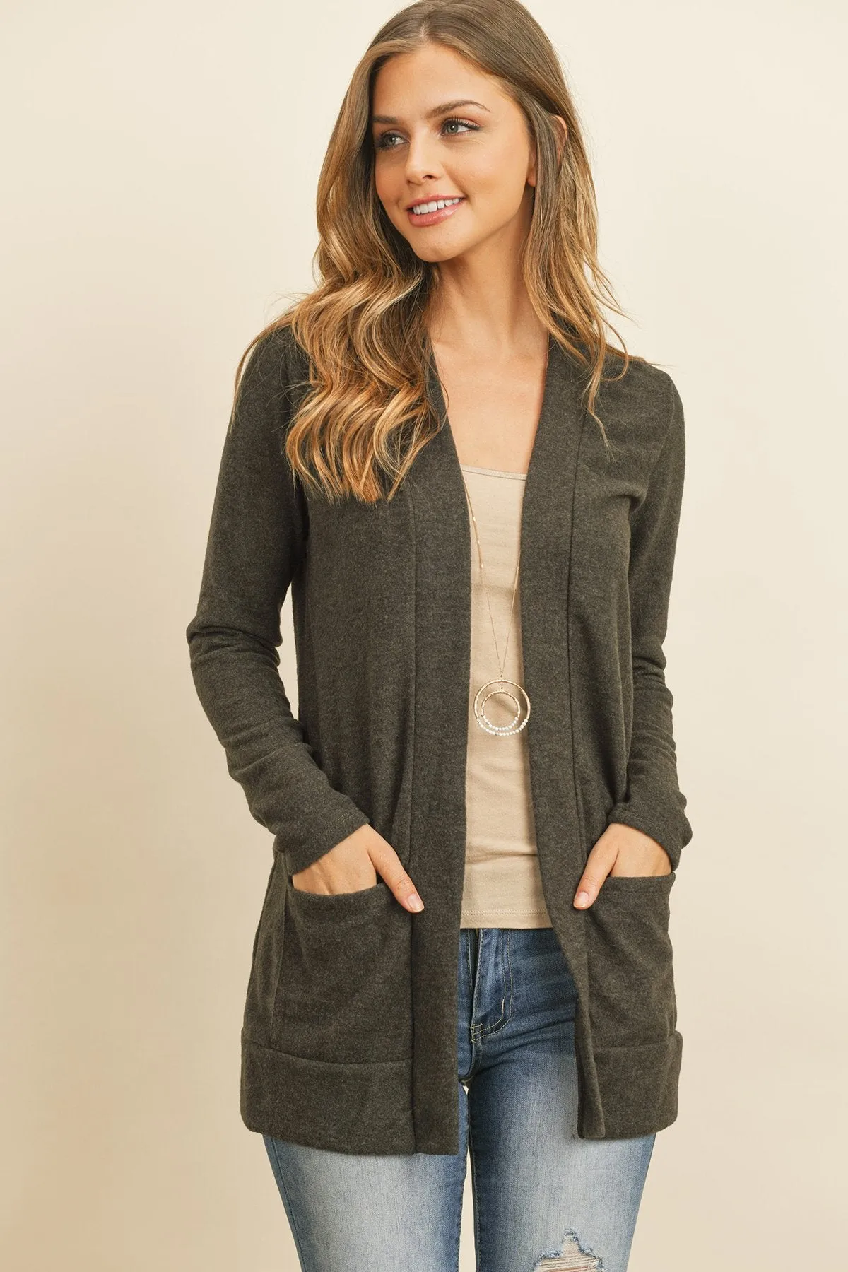Hacci Brushed Open Front Cardigan