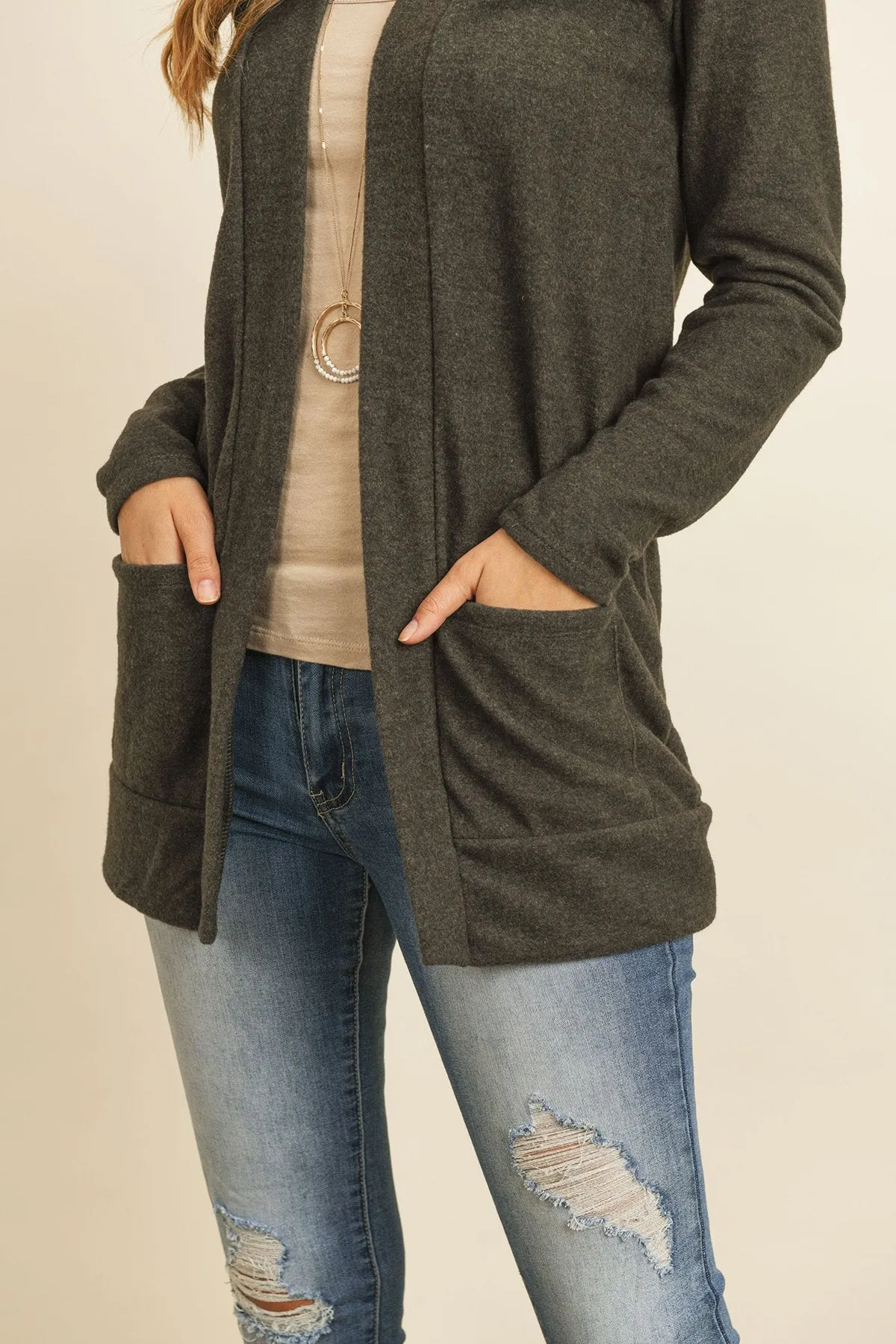 Hacci Brushed Open Front Cardigan