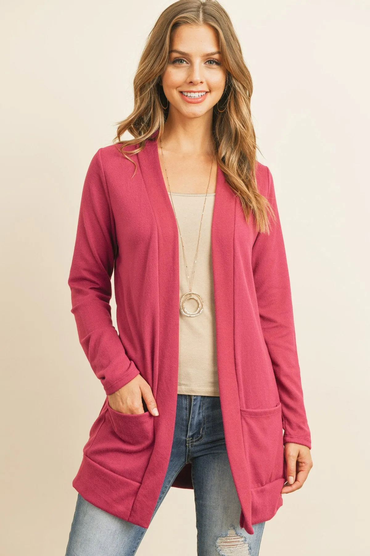 Hacci Brushed Open Front Cardigan