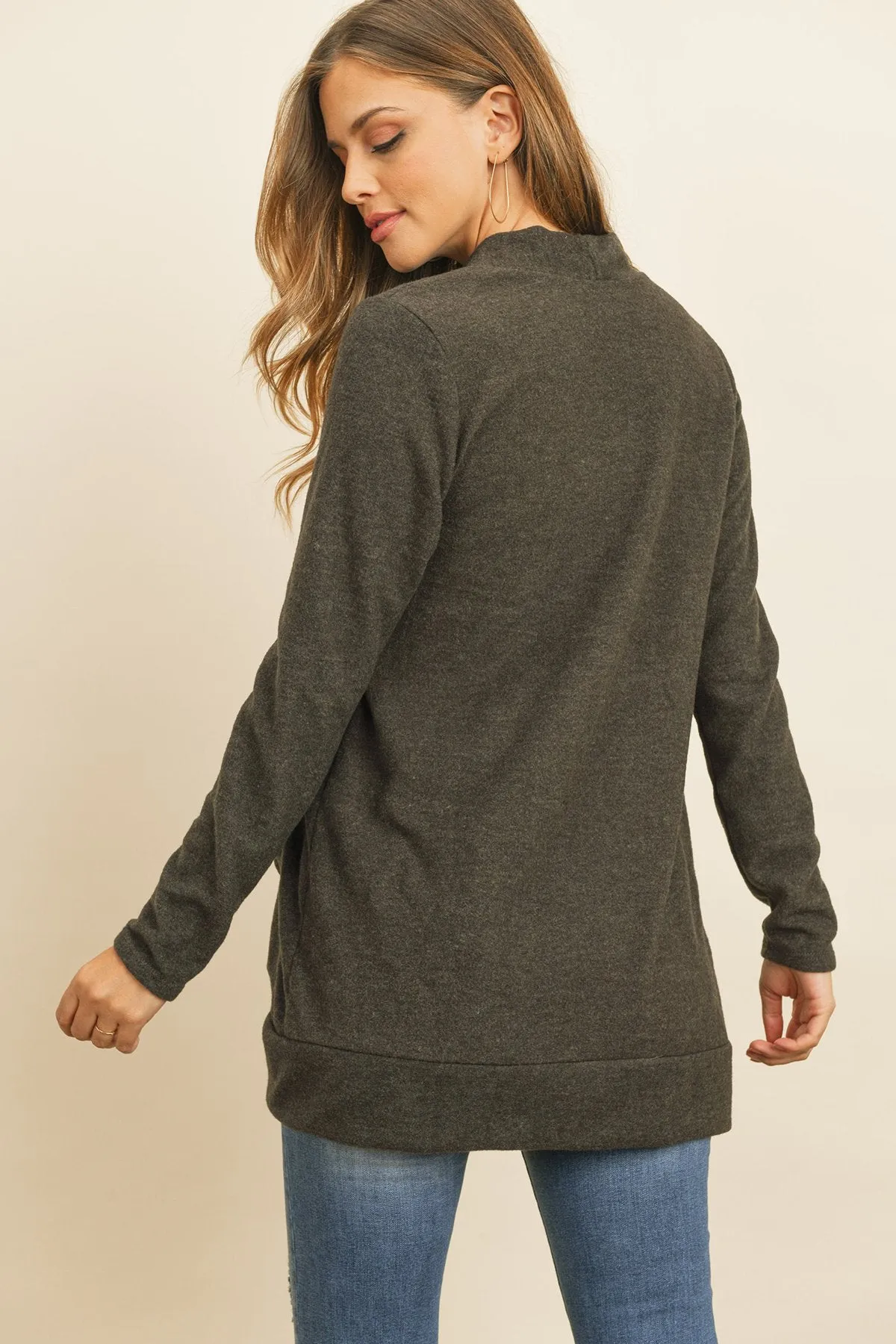 Hacci Brushed Open Front Cardigan