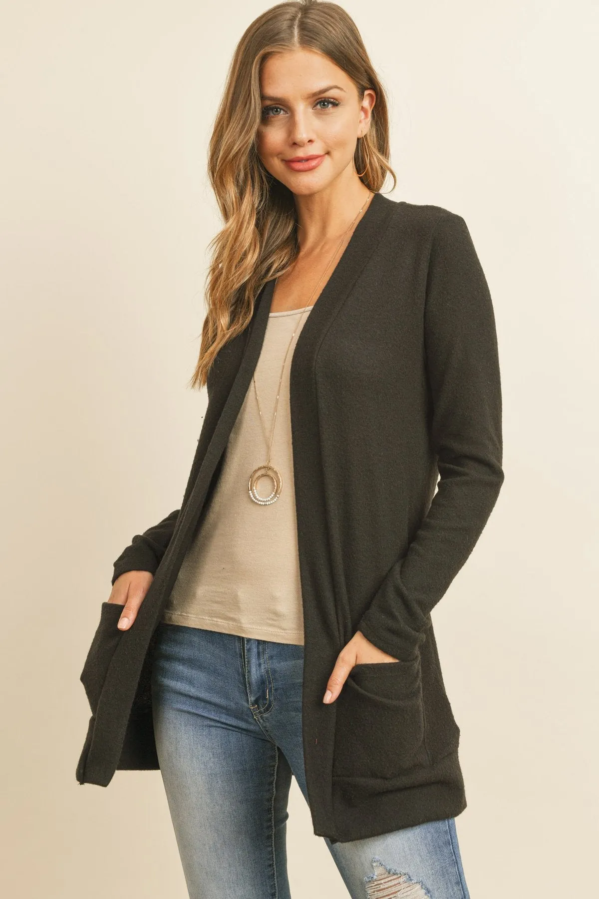 Hacci Brushed Open Front Cardigan