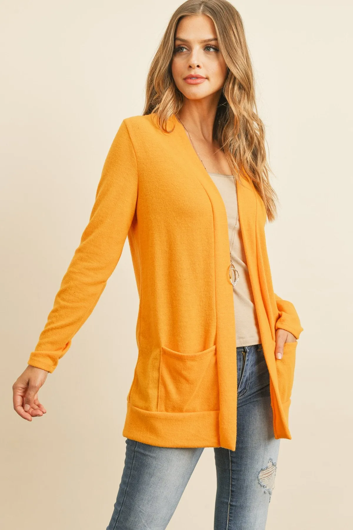 Hacci Brushed Open Front Cardigan
