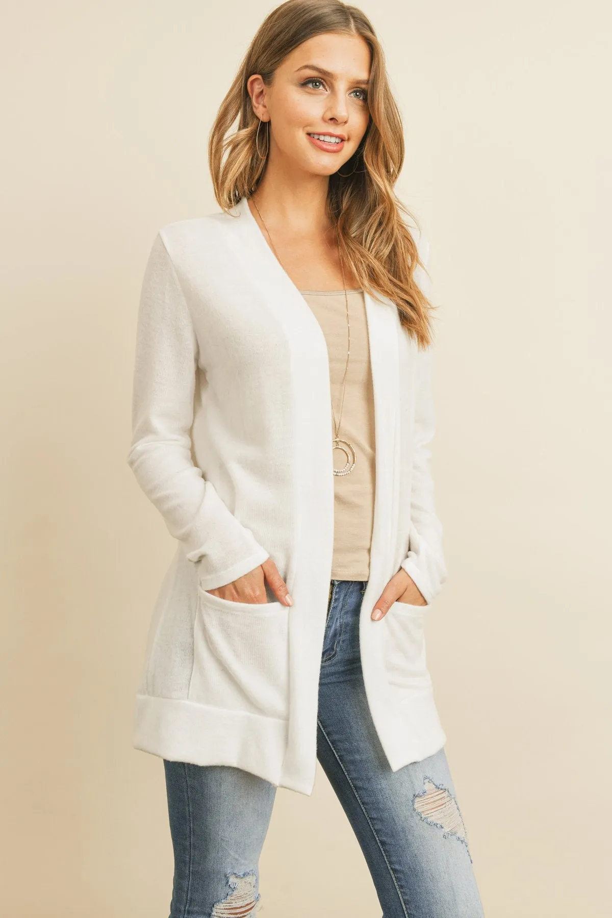 Hacci Brushed Open Front Cardigan