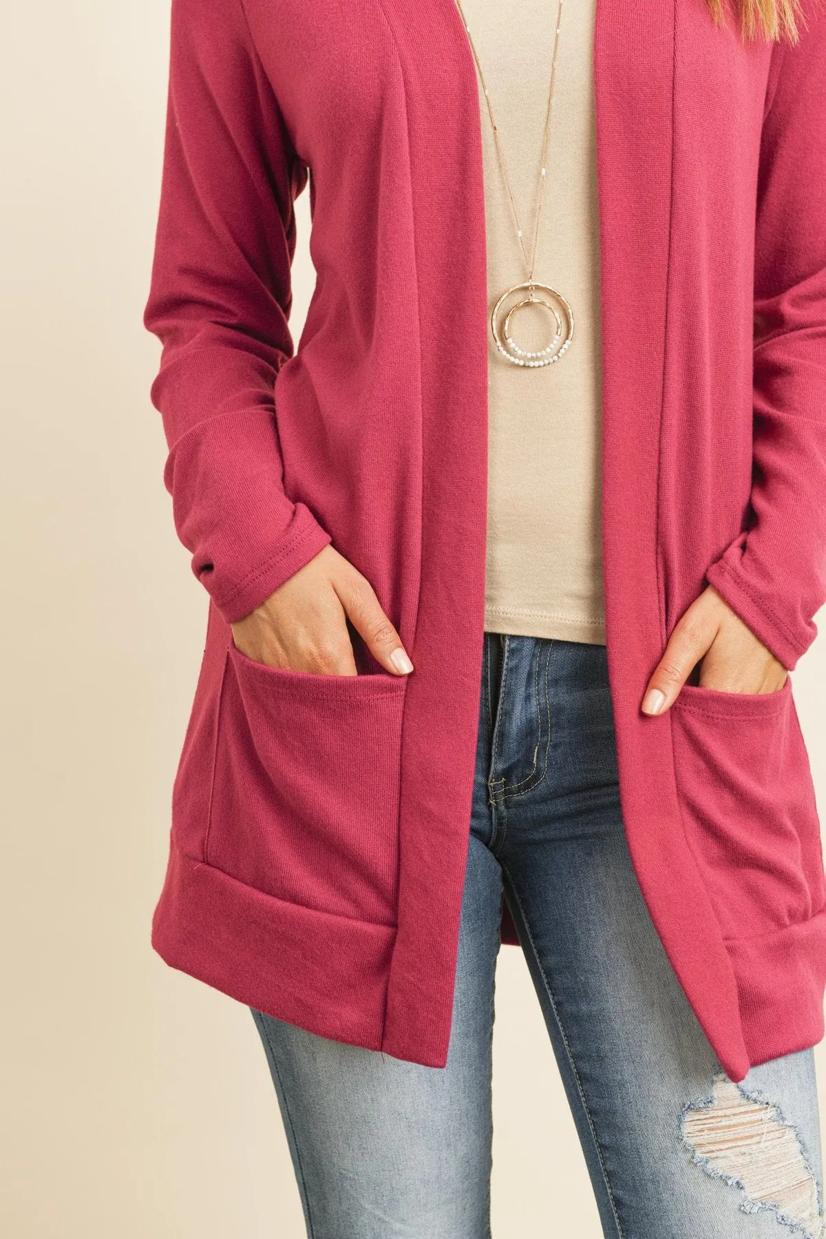 Hacci Brushed Open Front Cardigan