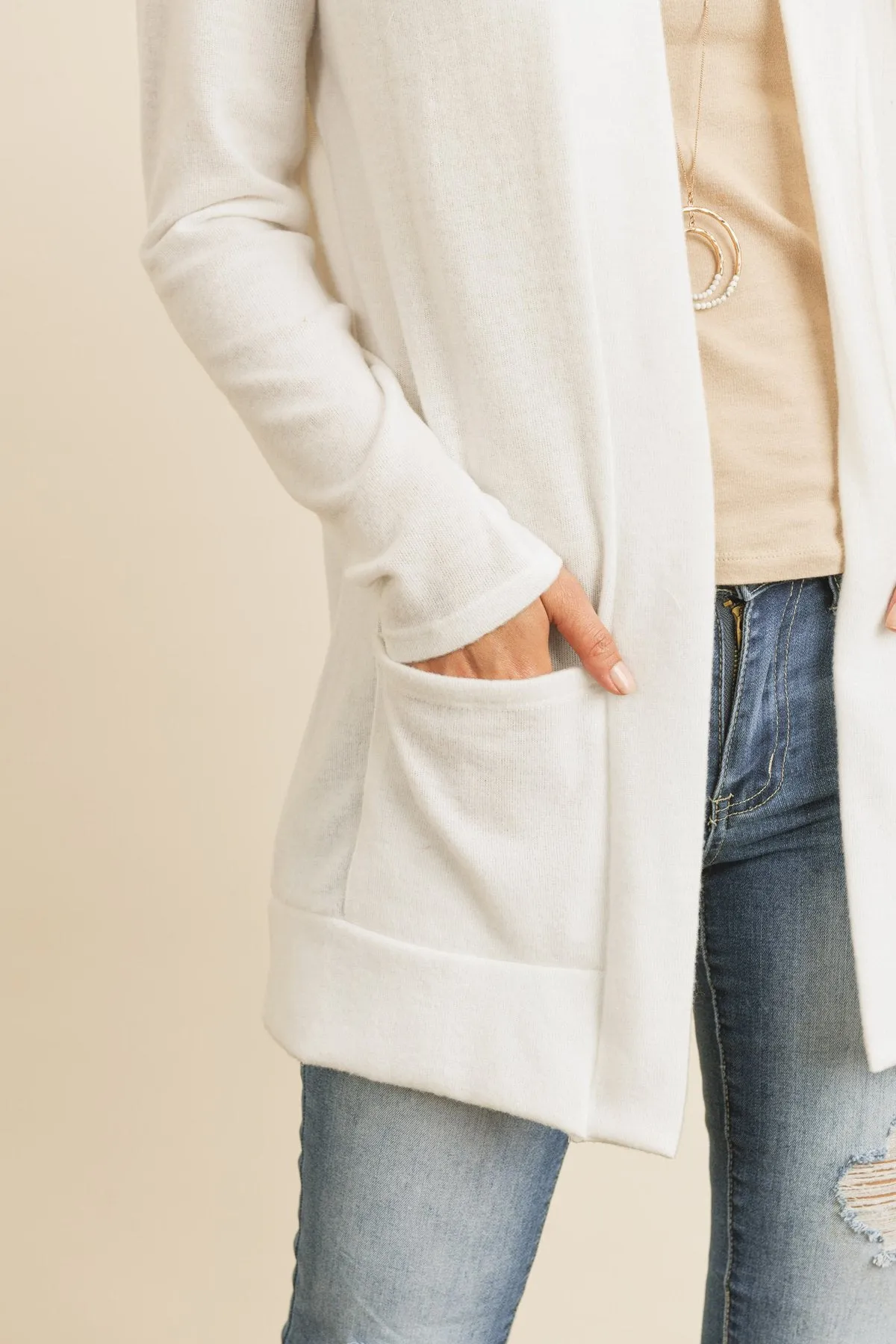 Hacci Brushed Open Front Cardigan