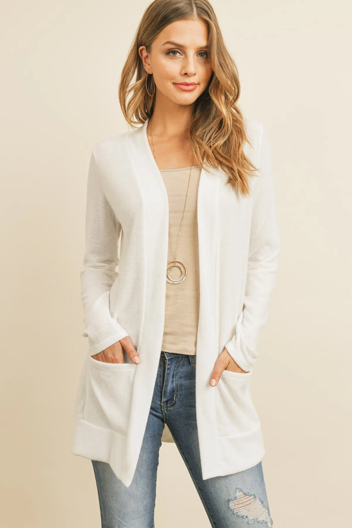 Hacci Brushed Open Front Cardigan