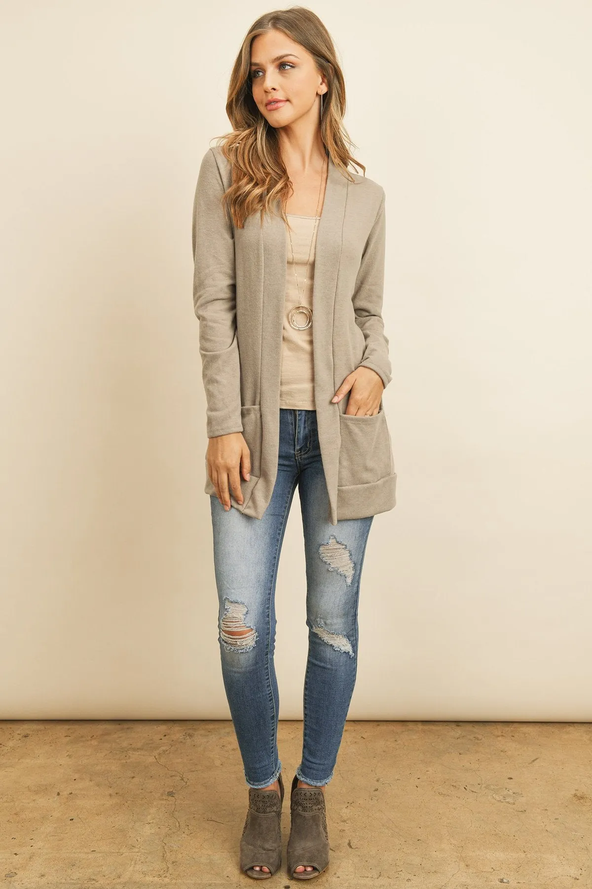 Hacci Brushed Open Front Cardigan