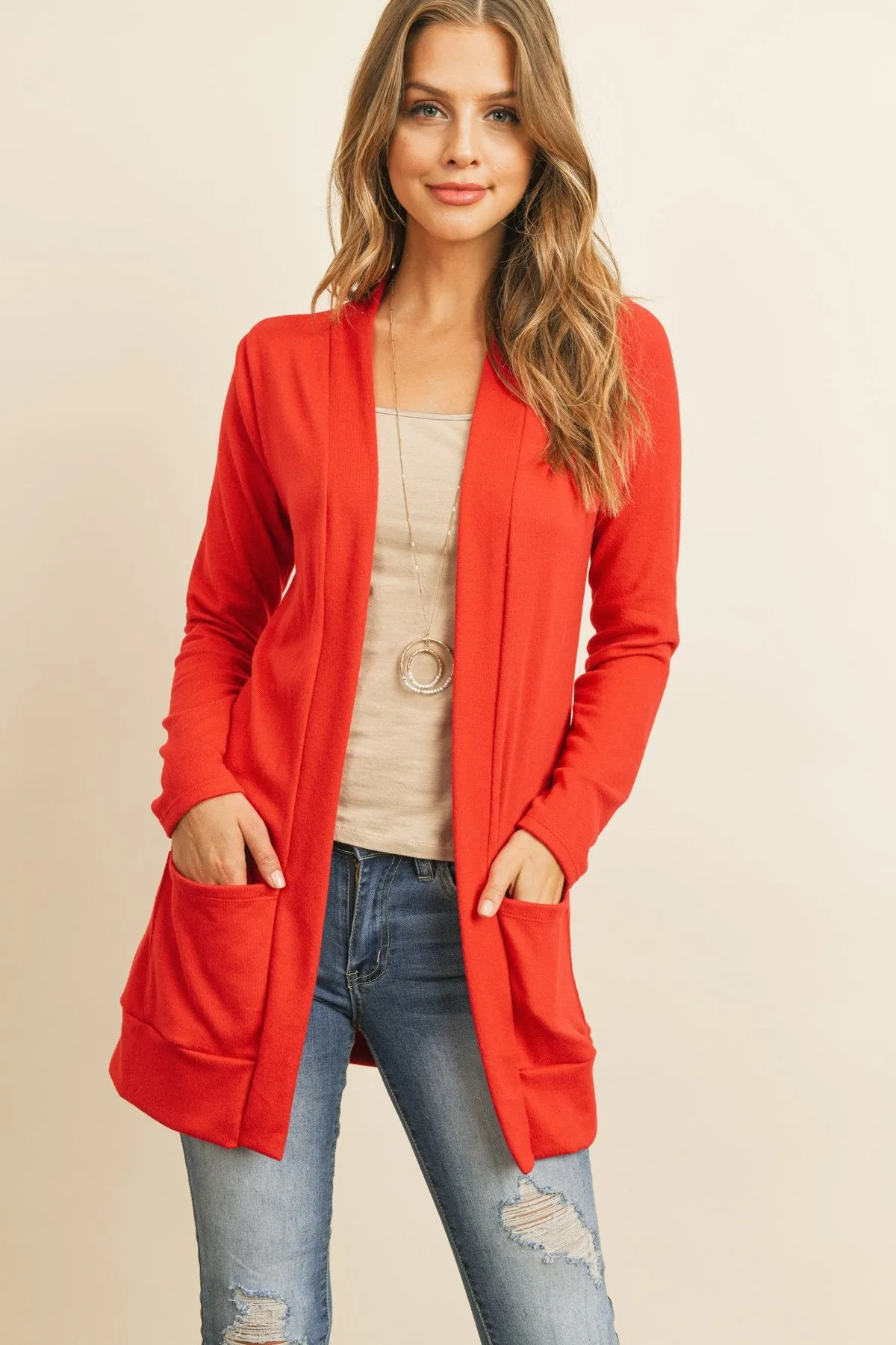 Hacci Brushed Open Front Cardigan