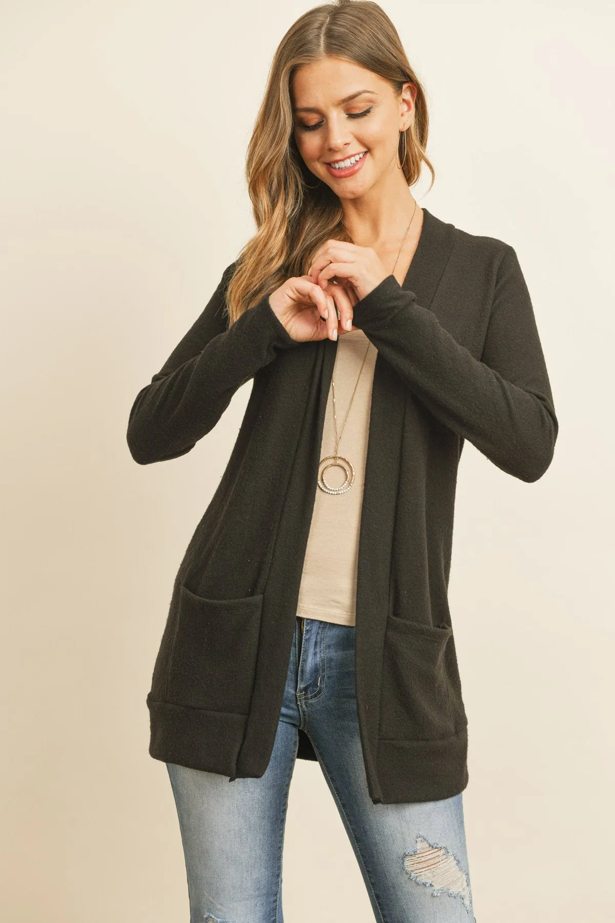 Hacci Brushed Open Front Cardigan