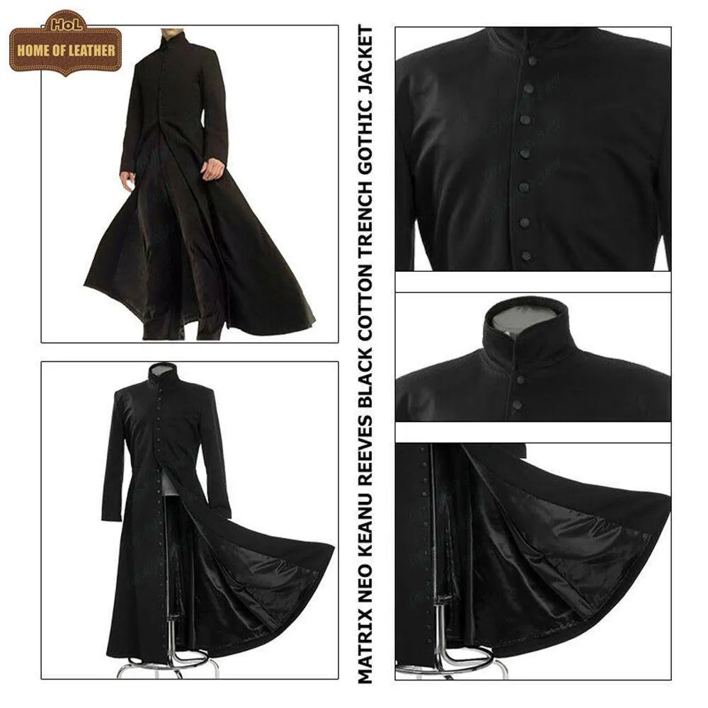 HoL C007 Matrix Neo Twill Coat Keanu Reeves Black Trench for Men's