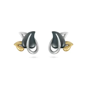 Leaf Yellow Gold and Sterling Silver Earrings