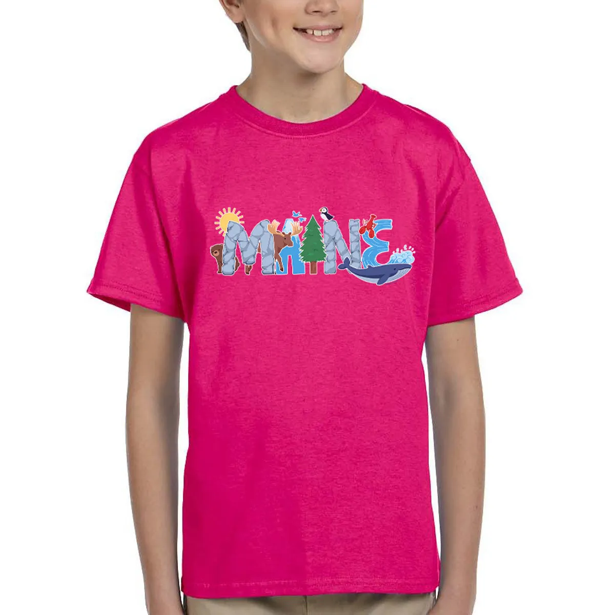 Maine Whimsical Animals T-Shirt, 100% Cotton, Youth Unisex XS-XL Tshirts Souvenir T-Shirts