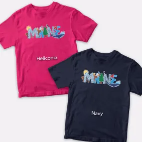 Maine Whimsical Animals T-Shirt, 100% Cotton, Youth Unisex XS-XL Tshirts Souvenir T-Shirts