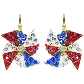 Patriotic Pinwheel Leverback Earrings (Goldtone)