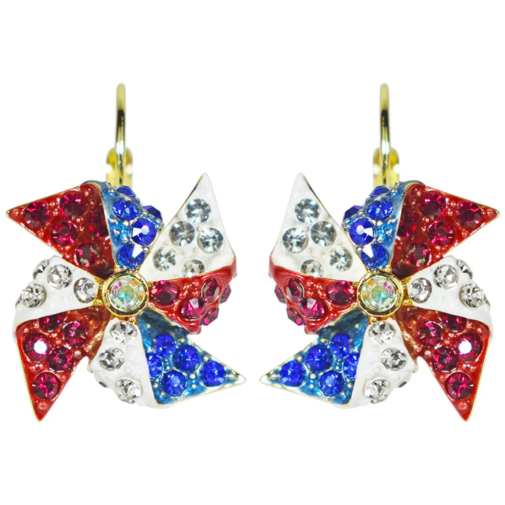 Patriotic Pinwheel Leverback Earrings (Goldtone)