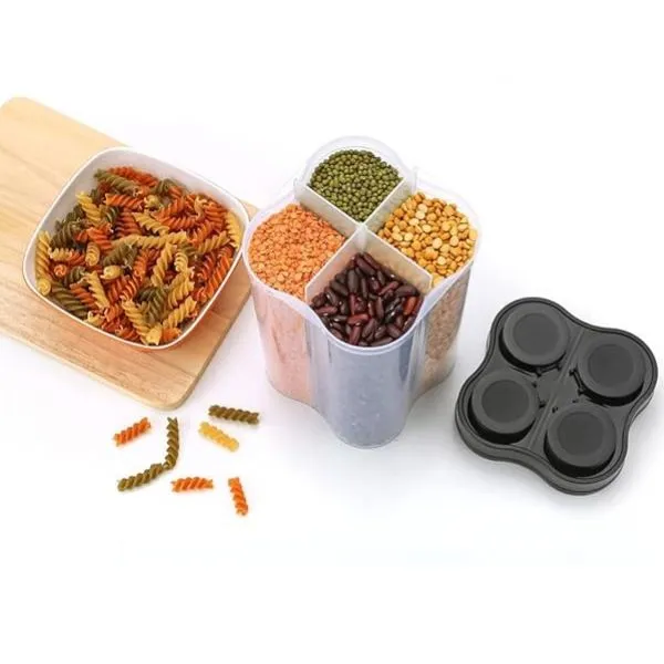 Plastic 4 Section Jar For Kitchen ( Pack of 2 )