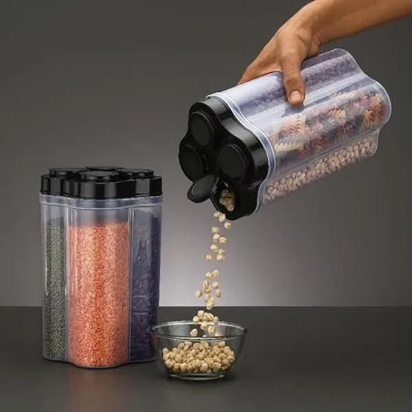 Plastic 4 Section Jar For Kitchen ( Pack of 2 )