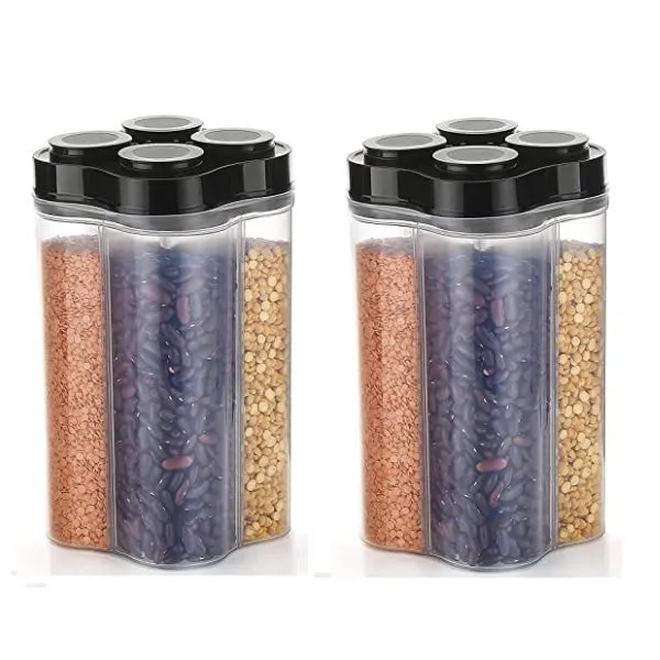 Plastic 4 Section Jar For Kitchen ( Pack of 2 )