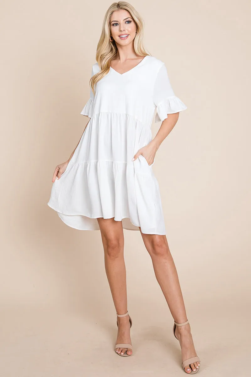Pleated Flutter Ruffle Sleeve layered Tiered Dress