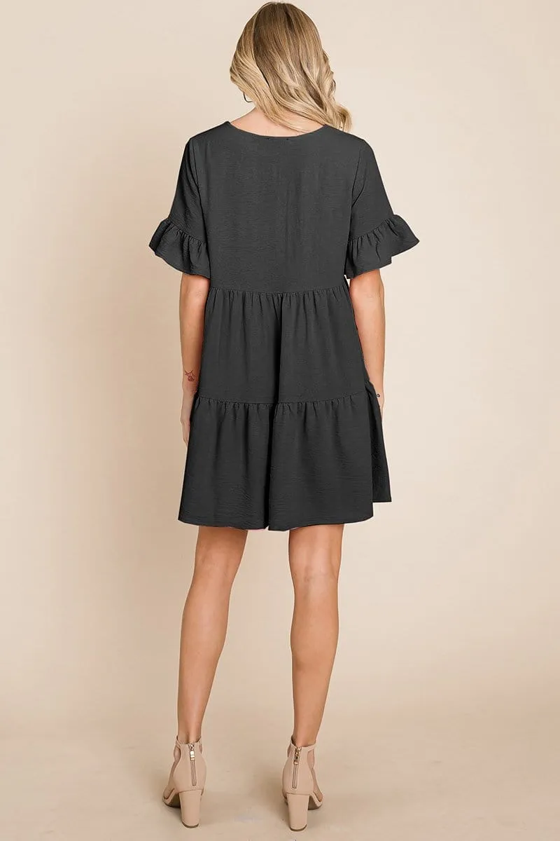 Pleated Flutter Ruffle Sleeve layered Tiered Dress