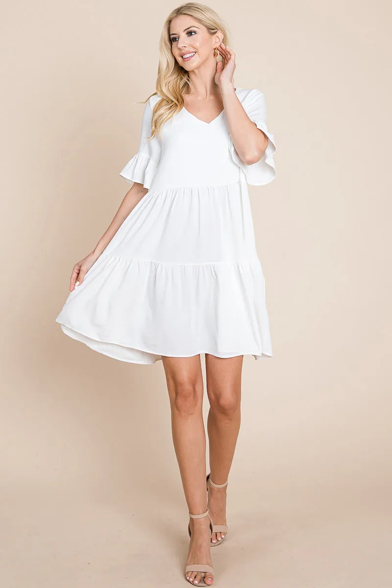 Pleated Flutter Ruffle Sleeve layered Tiered Dress