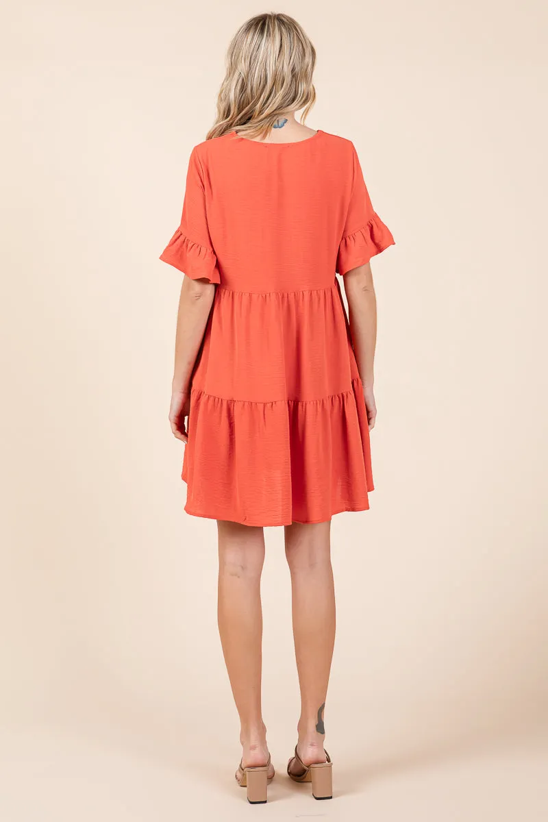 Pleated Flutter Ruffle Sleeve layered Tiered Dress