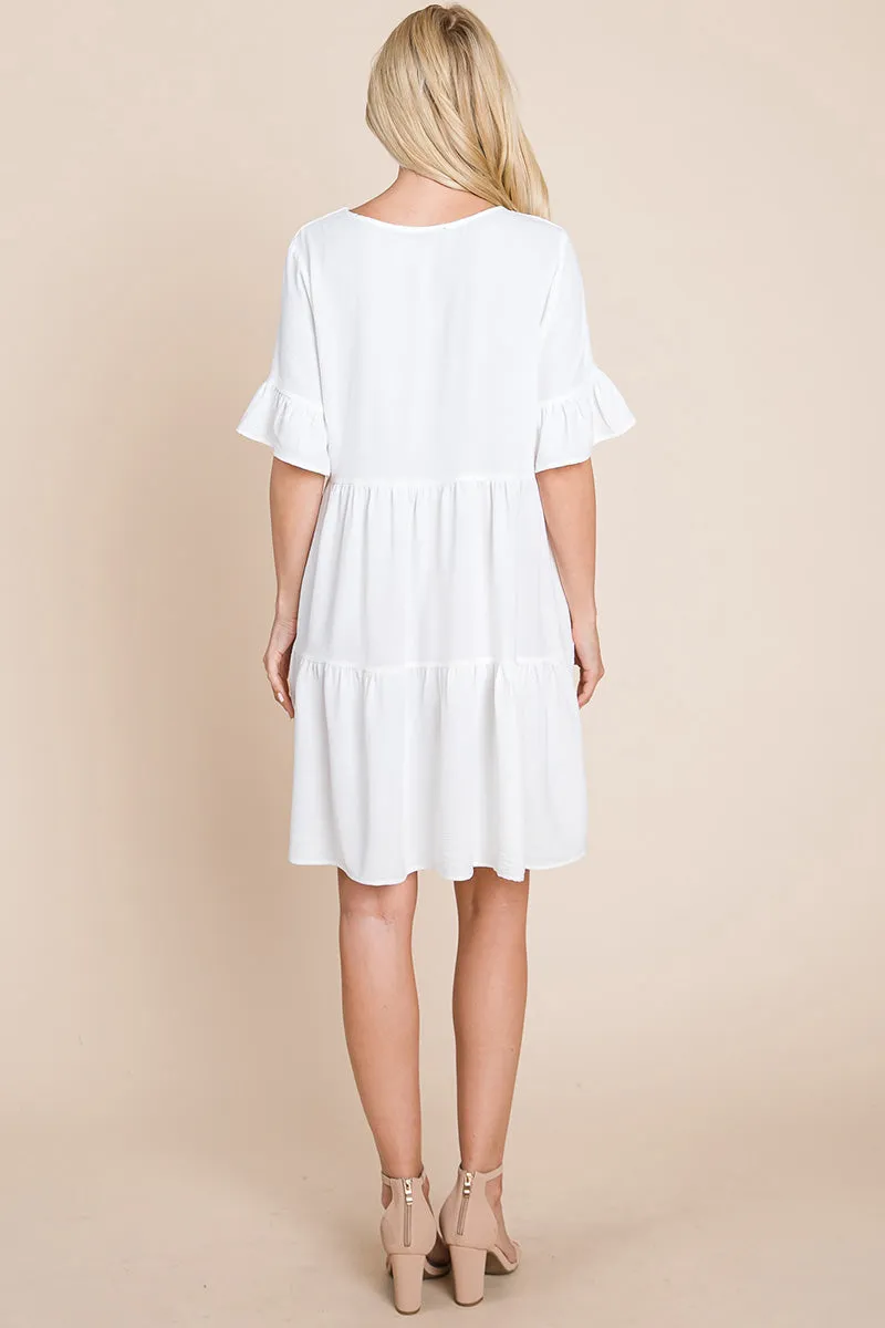 Pleated Flutter Ruffle Sleeve layered Tiered Dress