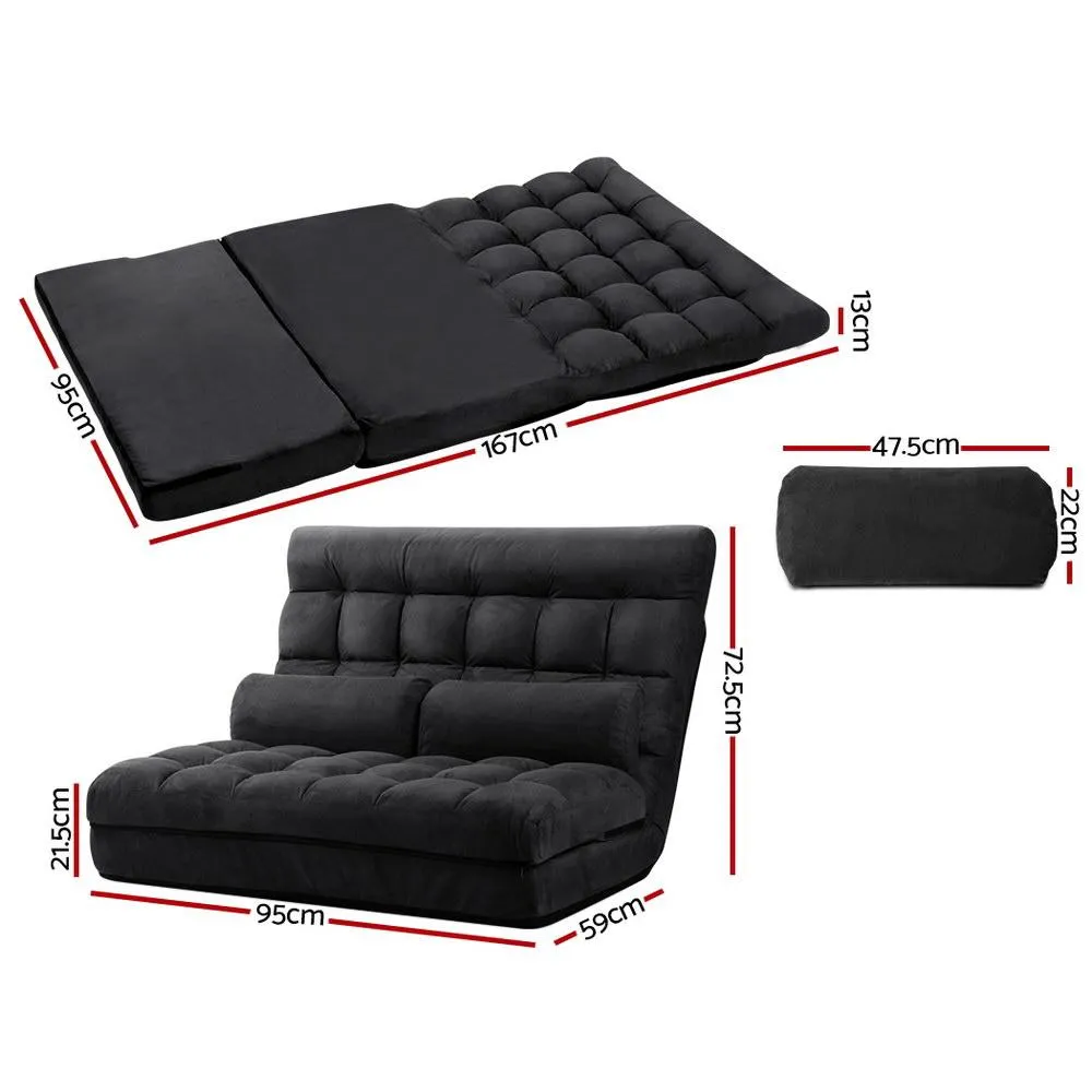 Portable 2-seater Floor Folding Sofa Bed (Charcoal)