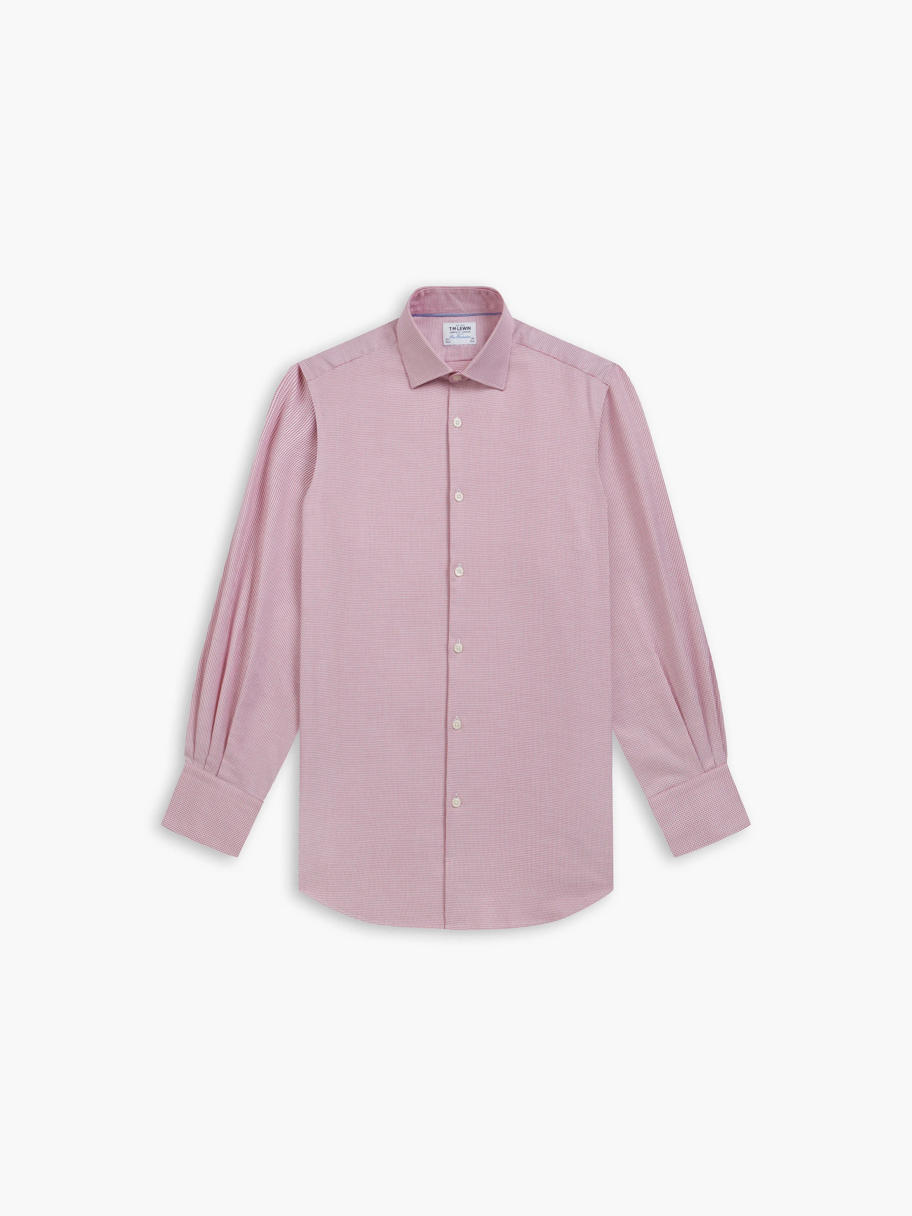 Red Micro Rhombus Stretch Twill Slim Fit Single Cuff Classic Collar Shirt