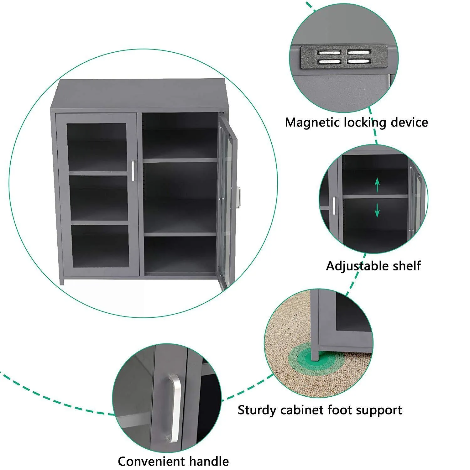 Storage Sideboard Cabinet Sturdy and Durable Floor Storage Cabinet with 4 Adjustable Shelves